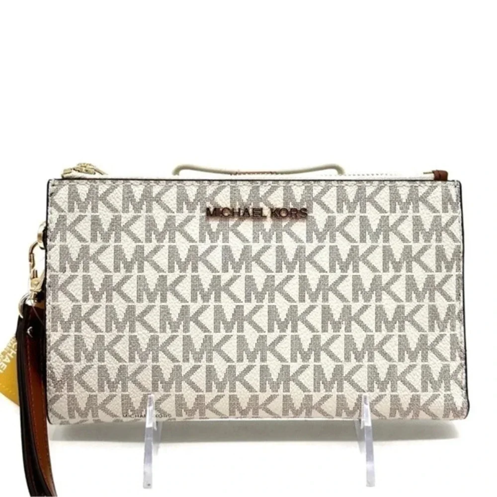 Michael Kors Double Zip Wallet Wristlet Vanilla Leather